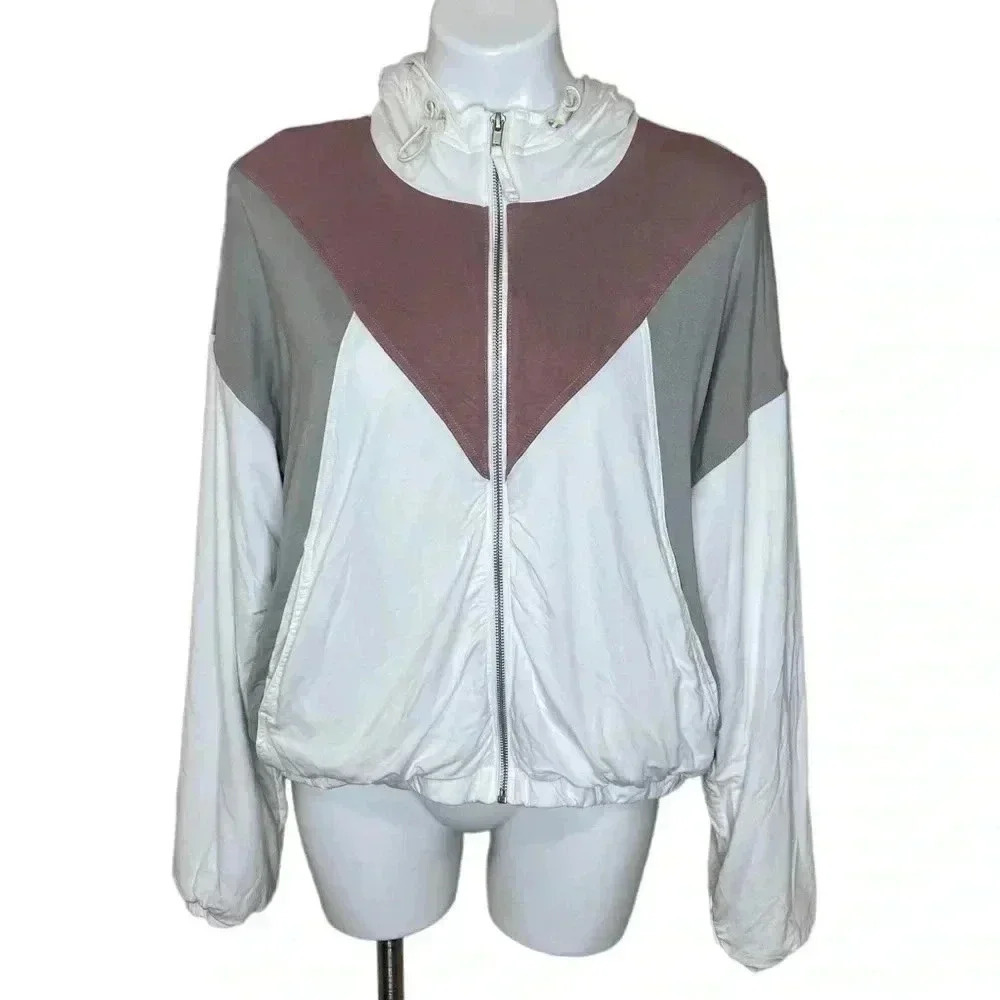 ZYIA Cream color Block Soft Zipper Hoodie size XL quiet outdoor zip up